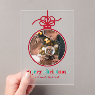 Invitations En Acrylique Festive Rouge et Vert Lettres Ornament Photo
