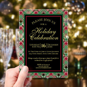 Invitations En Acrylique Festive Rouge & Vert Plaid Fête de Noël
