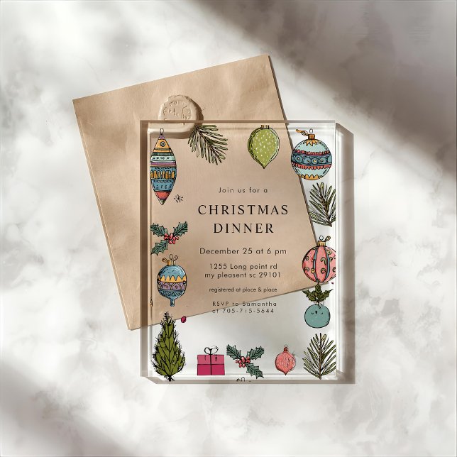 Invitations En Acrylique Festive Watercolor Christmas Dinner (Créateur téléchargé)