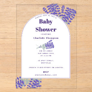 Invitations En Acrylique Fête bébé florale de fleurs sauvages lavande viole
