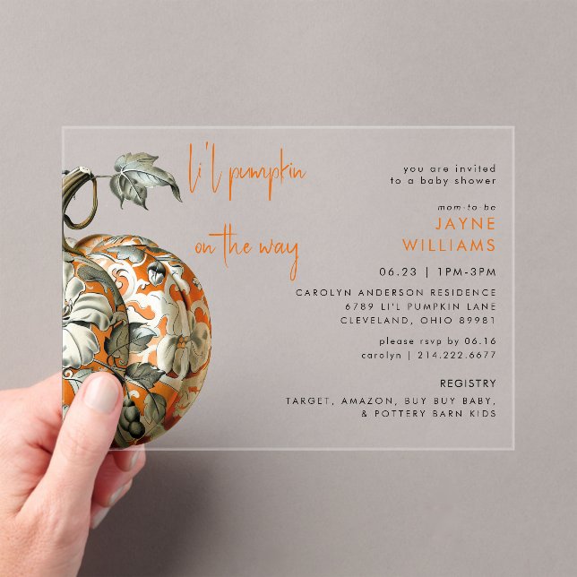 Invitations En Acrylique Fête bébé Li'l Pumpkin (In situ (ordinateur de poche))