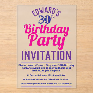 Invitations En Acrylique Fête d'anniversaire