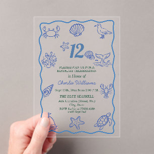 Invitations En Acrylique Fête d'anniversaire 12 ans sur la vie marine dessi