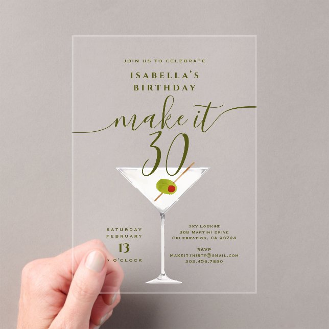 Invitations En Acrylique Fête d'anniversaire 30 ans Make It 30 Olive Dirty  (In situ (ordinateur de poche))