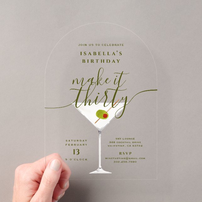 Invitations En Acrylique Fête d'anniversaire 30 ans Make It Thirty Martini (In situ (ordinateur de poche))