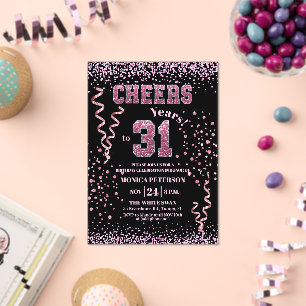 Invitations En Acrylique Fête d'anniversaire 31 ans Strass Rose Pailletés 