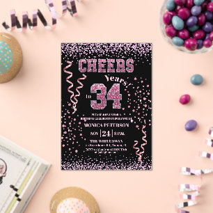Invitations En Acrylique Fête d'anniversaire 34 ans Strass Rose Pailletés