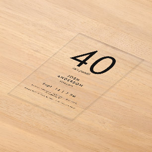 Invitations En Acrylique Fête d'anniversaire 40 ans de luxe