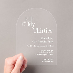 Invitations En Acrylique Fête d'anniversaire 40 ans RIP 30s