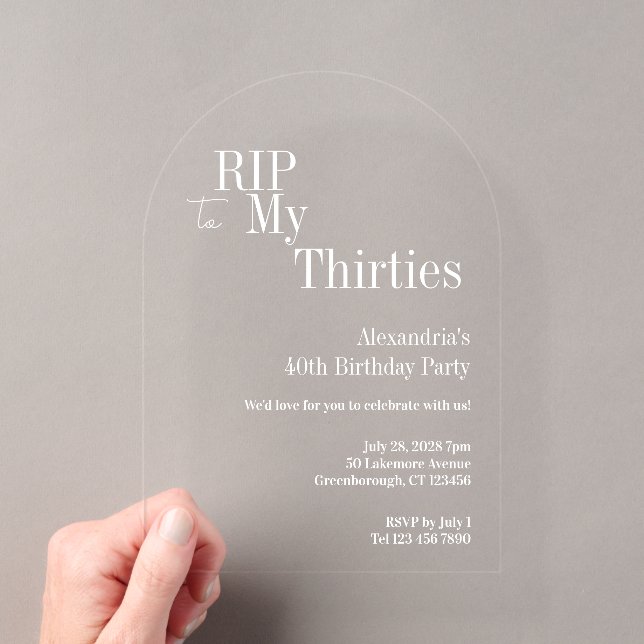 Invitations En Acrylique Fête d'anniversaire 40 ans RIP 30s (In situ (ordinateur de poche))
