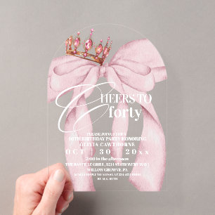 Invitations En Acrylique Fête d'anniversaire 40 ans Ruban Rose