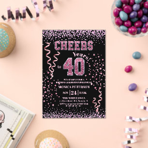Invitations En Acrylique Fête d'anniversaire 40 ans Strass Rose Pailletés