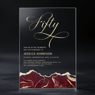 Invitations En Acrylique Fête d'anniversaire 50 ans Burgundy Gold Agate
