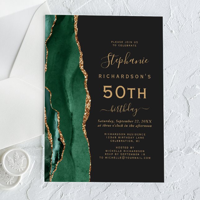 Invitations En Acrylique Fête d'anniversaire 50 ans vert émeraude foncé (Créateur téléchargé)