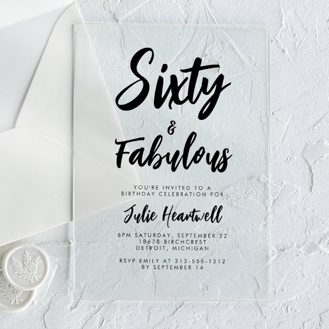 Invitations En Acrylique Fête d'anniversaire 60 ans avec un script minimal (Créateur téléchargé)