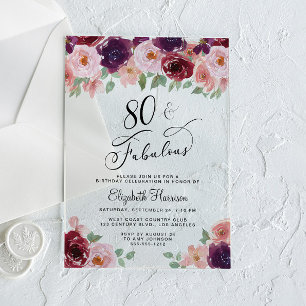 Invitations En Acrylique Fête d'anniversaire 80 ans Elegant Floral