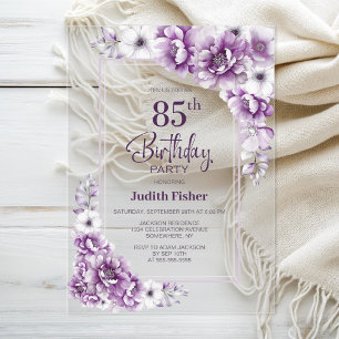 Invitations En Acrylique Fête d'anniversaire 85 ans Floral Rose Moderne