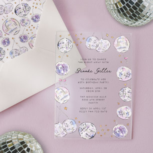 Invitations En Acrylique Fête d'anniversaire à boule disco en aquarelle