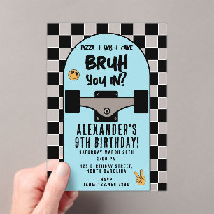 Invitations En Acrylique Fête d'anniversaire à carreaux de skateboard de Br