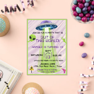 Invitations En Acrylique Fête d'anniversaire Alien hors de ce monde dans l'