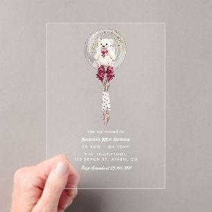 Invitations En Acrylique Fête d'anniversaire avec ballon en forme d'ours en