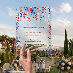 Invitations En Acrylique Fête d'anniversaire avec confettis rouges et bleus