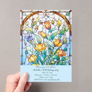 Invitations En Acrylique Fête d'anniversaire avec fleurs en vitrail