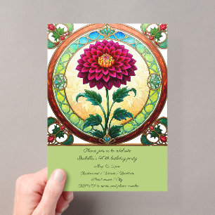 Invitations En Acrylique Fête d'anniversaire avec fleurs en vitrail