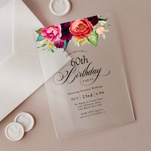 Invitations En Acrylique Fête d'anniversaire Bohème Rustique Aquarelle Flor