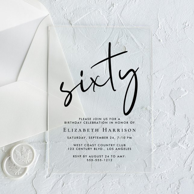 Invitations En Acrylique Fête d'anniversaire Chic 60 ans (Créateur téléchargé)