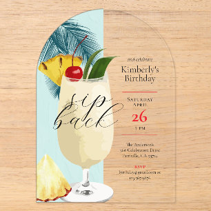 Invitations En Acrylique Fête d'anniversaire Cocktail Tropical Vert Été