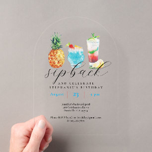 Invitations En Acrylique Fête d'anniversaire cocktails de fruits à l'aquare
