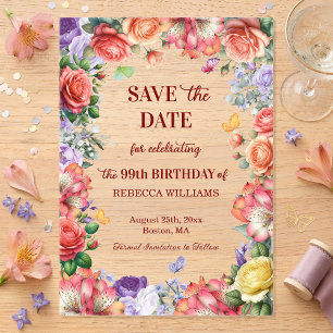 Invitations En Acrylique Fête d'anniversaire colorée florale 99 ans Enregis