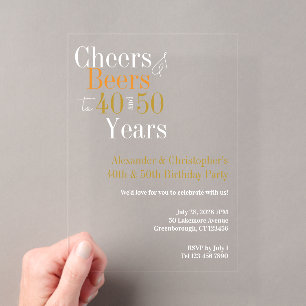 Invitations En Acrylique Fête d'anniversaire conjointe Cheers and Beers