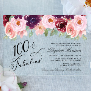 Invitations En Acrylique Fête d'anniversaire de 100 ans élégante à l'aquare