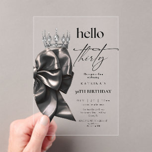Invitations En Acrylique Fête d'anniversaire de 30 ans avec un nœud noir