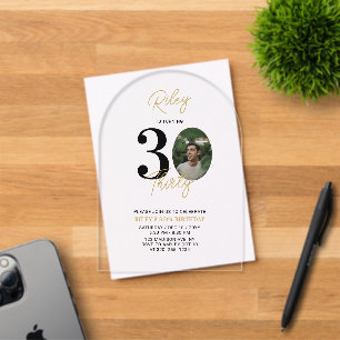 Invitations En Acrylique Fête d'anniversaire de 30 ans Black & Gold Thirty