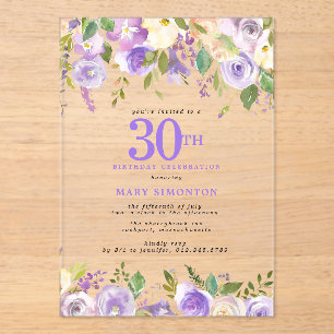 Invitations En Acrylique Fête d'anniversaire de 30 ans CLEAR ACRYLIC Fleurs