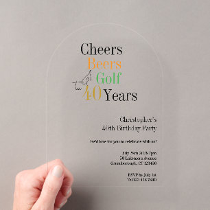Invitations En Acrylique Fête d'anniversaire de 40 ans Golf Cheers Bières