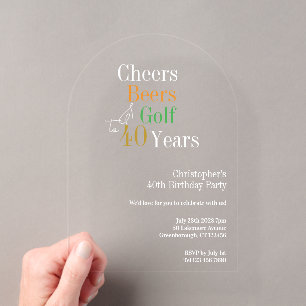 Invitations En Acrylique Fête d'anniversaire de 40 ans Golf Cheers Bières