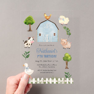 Invitations En Acrylique Fête d'anniversaire de 7 ans à la ferme en aquarel