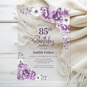 Invitations En Acrylique Fête d'anniversaire de 85 ans aux fleurs roses élé