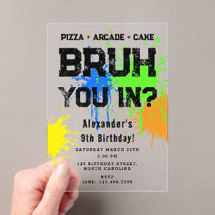 Invitations En Acrylique Fête d'anniversaire de Bruh Boy Néon Graffiti Adol