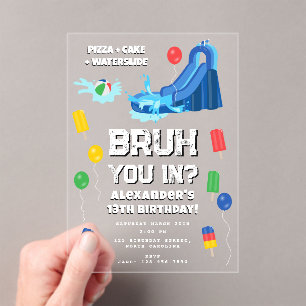 Invitations En Acrylique Fête d'anniversaire de Bruh Boy Teenager Toboggan