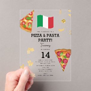 Invitations En Acrylique Fête d'anniversaire de fabrication de pizzas et de