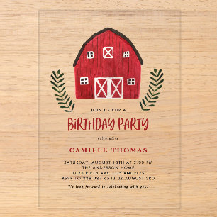 Invitations En Acrylique Fête d'anniversaire de ferme rustique à l'aquarell