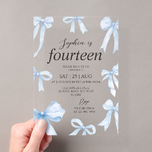 Invitations En Acrylique Fête d'anniversaire de fille au noeud papillon ble