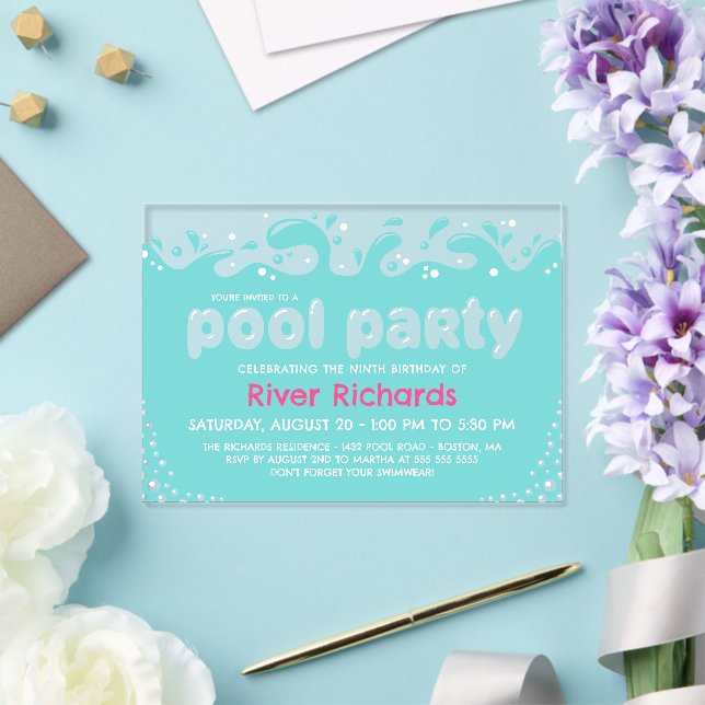 Invitations En Acrylique Fête d'anniversaire de fille aux éclaboussures d'e (Insitu (Mariage))