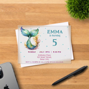 Invitations En Acrylique Fête d'anniversaire de fille sirène mignonne 