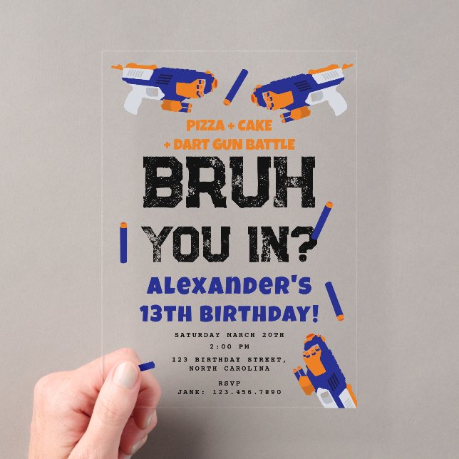 Invitations En Acrylique Fête d'anniversaire de garçon « Bruh » Bataille de (In situ (ordinateur de poche))